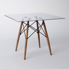 Mesa Eiffel Wood Tampo De Vidro Quadrado 110 Cm Asturias - Cor: Marrom