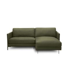 Sofá Decorativo Karine 3 Lugares Sala De Estar 230cm Com Chaise Pés Em Aço Couro Fendi