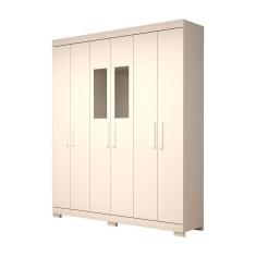 Guarda Roupa Casal 100% Mdf 6 Portas 2 Gavetas Com Espelho Lana Acp Móveis Branco