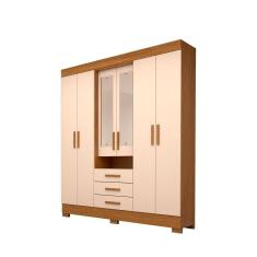Guarda Roupa Casal 100% Mdf 6 Portas 3 Gavetas Com Espelho Débora Acp Móveis Cinamomo/Off White