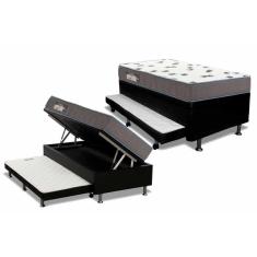 Cama Box Baú C/Auxiliar Solteiro: Colchão Espuma Ortobom D33 Light Saúde + Base Black(88X188)