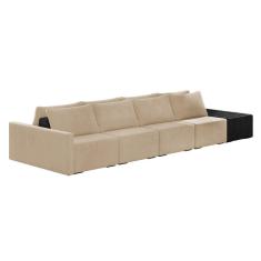 Sofá Ilha 4 Lugares Living 472cm Modulado Lary Veludo Pu Pto K01 Cor Bege