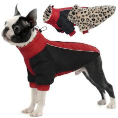 IDOMIK Casaco quente de inverno para cães, casaco reversível para cães com forro de lã de leopardo, jaqueta de inverno para cães de gola alta à prova d'água, refletiva para clima frio, roupa de neve