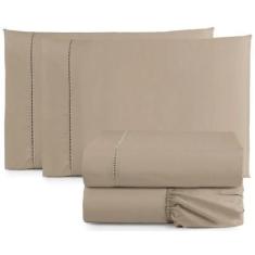 Jogo De Lençol Cama Box Casal 4 Peças Percal 400 Fios Cáqui - Casa Hom