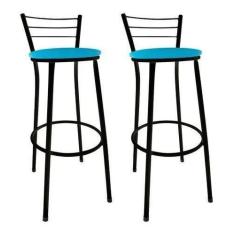 Kit 2 Banquetas Preta Alta Para Balcão Gourmet Bar - Moveraço, Assento