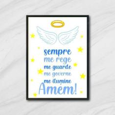 Quadro Decorativo Oração - Anjo Da Guarda Azul 45X34Cm