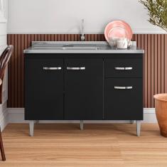 Balcão Para Cozinha 3 Portas Derby Preto Fosco