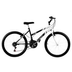 Bicicleta de Passeio Ultra Bikes Esporte Bicolor Aro 24 Reforçada Freio V-Brake – 18 Marchas Preto/Branco