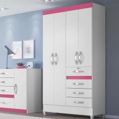 Guarda Roupa Solteiro 4 Portas Gaveta com Chave Cr Flex Sobral Moval Branco/Rosa/Azul/Lilas