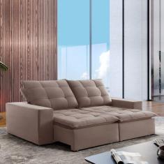 Sofá 4 Lugares Retrátil e Reclinável Super Pilow 250cm Paris Celflex Bege Escuro
