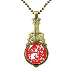 DIYthinker Colar de coelhos com corte de papel do zodíaco chinês, pingente de música de guitarra antiga