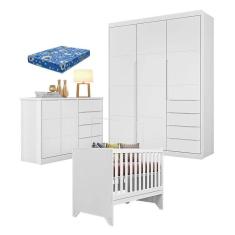 Quarto de Bebê Blenda com Berço Americano Maya Branco Acetinado com Colchão Ortobom - Phoenix Baby