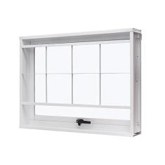 Janela de Aço Maxim-ar 60x80cm com Grade Quadriculada e Vidro Liso Unicsol Ramassol Branco