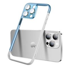 Capa para iphone 14 pro moldura de cor dupla à prova de choque capa protetora de câmera, azul branco, para iphone 14 pro