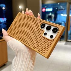 Capa de telefone de malha de dissipação de calor em favo de mel para Samsung S24 S23 FE S22 Ultra Plus com resfriamento respirável à prova de choque capa de cor sólida, marrom, para Samsung S22Ultra