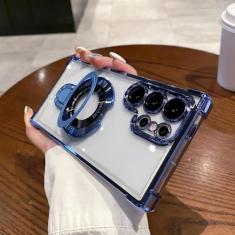 Capa protetora magnética transparente galvanizada para Samsung Galaxy S24 S23 S23 Ultra Stand Quatro cantos Almofada de ar anti-queda, SierraBlue, S22