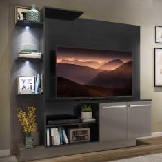 Estante c/ 2 Leds Painel TV 55" e 2 portas Dallas Multimóveis Preto/La