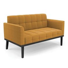 Sofá Namoradeira Base Madeira Fixa Preto Elisa Bouclê Mostarda D03 - D`rossi