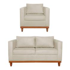 Kit Sofa 3 Lugares E 2 Poltronas Europa 180 Cm Bouclé Bege