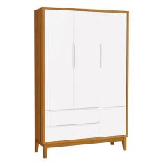 Guarda Roupa Infantil 3 Portas Classic Branco Savana Com Pés Amadeirado - Reller Móveis Branco Savana