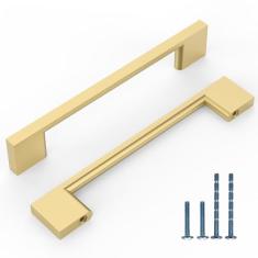 KNOKLOCK Pacote com 10 puxadores de armário de cozinha de 128 mm (5 pol.) Puxadores de armário de cozinha dourados escovados puxadores de gaveta para armário de guarda-roupa