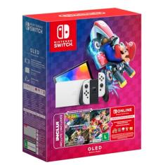 Nintendo, Console + Jogo, Switch OLED Branco, Jogo Digital Mario Kart 8 Deluxe, 3 Meses de Assinatura Nintendo Switch Online