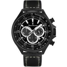 Relógio Pulso Jean Vernier Masculino Couro Preto JV01371, Preto