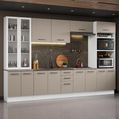 Armário de Cozinha Completa 340cm Branco/Crema Agata Madesa 01