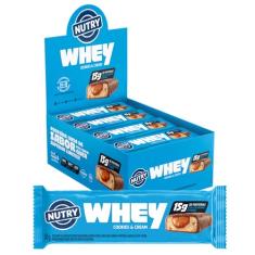 Nutry Barra de Proteínas Whey Cookies & Cream 50g - Display Com 12 Unidades - Com Colágeno, Fibras e 15g de Proteínas