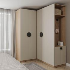 Guarda-roupa Modulado Joy 3 Peças Canto, Nicho Com 2 Gavetas E Sapateira Cabecasa Cinza