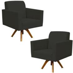 Kit 02 Poltronas Decorativas Giratória Para Sala de Estar Base de Made