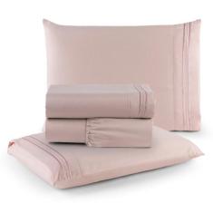 Jogo de Lençol Casal 4 Peças Percal Bordado 300 Fios Paris - Linda Cas