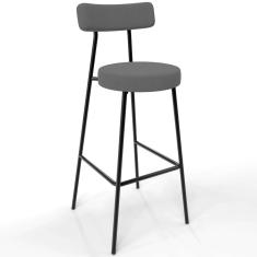 Banqueta Baixa Bar Cozinha Sala De Jantar Em Aço Milão L02 Suede Cinza - Lyam Decor