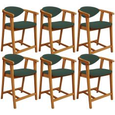 Kit 06 Banquetas Baixa Para Cozinha Sala Jantar Bancada Cecília L02 Suede Verde Musgo - Lyam Decor