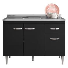 Balcao Para Pia 118 cm 3 Portas Gabriela Preto REAJL