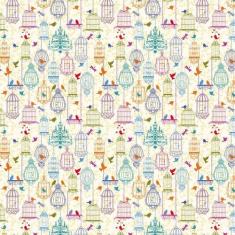 Papel Parede Gaiolas Coloridas Passarinho Adesivo Decorativo - LRP