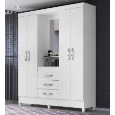 Guarda Roupa Moval Solteiro Capri Branco Rosa Flex Com Espelho