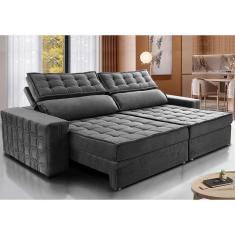 Sofá Retrátil E Reclinável 2,55M Cama Inbox Big Star Com Softgel D40 Velupluma Cinza