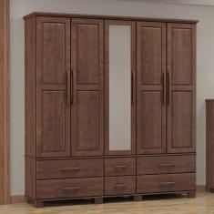 Guarda-roupa Bipartido 5 Portas 6 Gavetas Café Ouro Madeira Pinus - Finestra