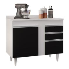 Balcão Gabinete 100cm Com Tampo 2 Portas Luziania Preto-branco - Lumil