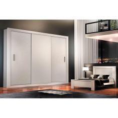 Guarda Roupa Casal Veneza 3 Portas de Correr 4 Gavetas 100% MDF Branco Móveis Rufato