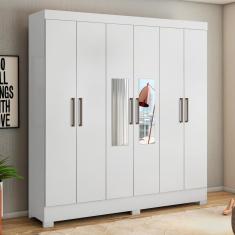 Guarda Roupa com Espelho Ferrara 6 Portas 3 Gavetas MDP Branco Casa H