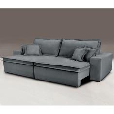 Sofa Retrátil e Reclinável com Molas Cama inBox Premium 2,12m tecido em linho Cinza Escuro