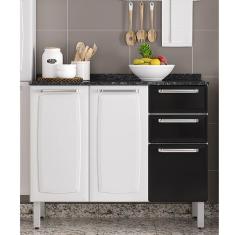 Balcão 105cm 3 Portas 2 Gavetas com Tampo Luce Itatiaia Branco/Preto