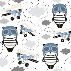 Papel de Parede Panda Aviões para Quarto de Menino 57x270cm