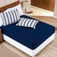 Jogo de Lençol King Marim Malha 100% Algodão 3 Peças - Marinho