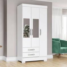 Guarda-Roupa Solteiro 3 Portas 2 Gavetas com Espelho Branco/Branco/Rosa Be16 - Briz