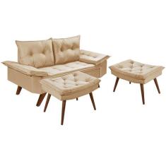 Sofa Namoradera Bariloche 2 Lugares em Suede + Duas Banqueta - Essenci