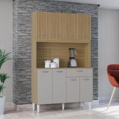 Cozinha Compacta 8 Portas 1 Gaveta Cassia Poquema - Damasco/Off White