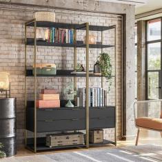 Guarda-Roupa Closet Industrial Mital 4 GV Preto e Dourado 143 cm - Mob